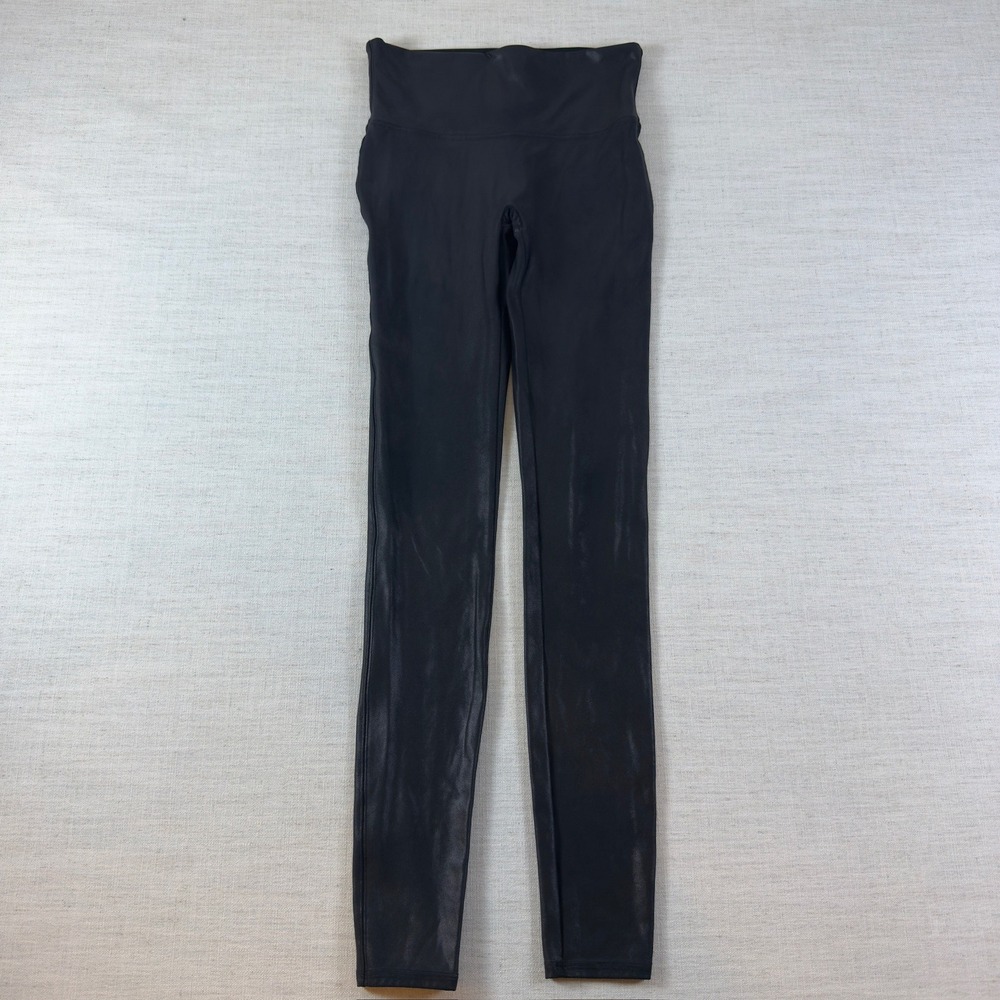 Spanx Black Faux Leather Leggings High Waisted Slimming 2418 Black